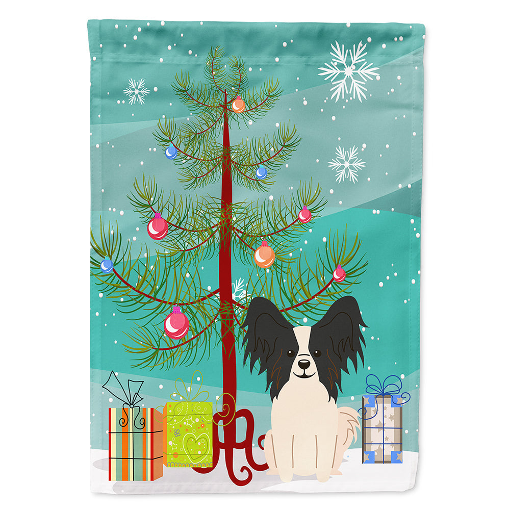 Merry Christmas Tree Papillon Black White House Flag 28x40 Porch Sleeve Pole Decorative Outside Yard Banner Artwork Wall Hanging, Polyester
