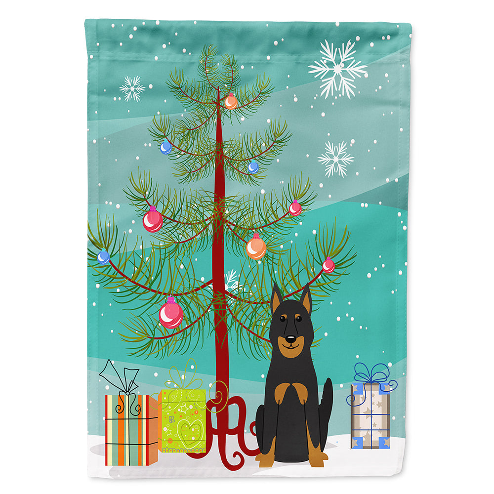 Merry Christmas Tree Beauce Shepherd Dog House Flag 28x40 Porch Sleeve Pole Decorative Outside Yard Banner Artwork Wall Hanging, Polyester