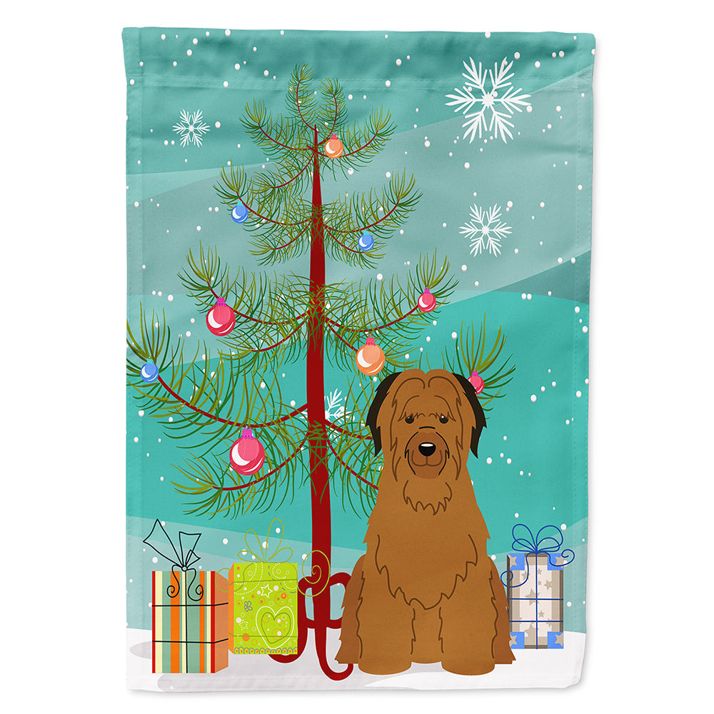 Merry Christmas Tree Briard Brown House Flag 28x40 Porch Sleeve Pole Decorative Outside Yard Banner Artwork Wall Hanging, Polyester