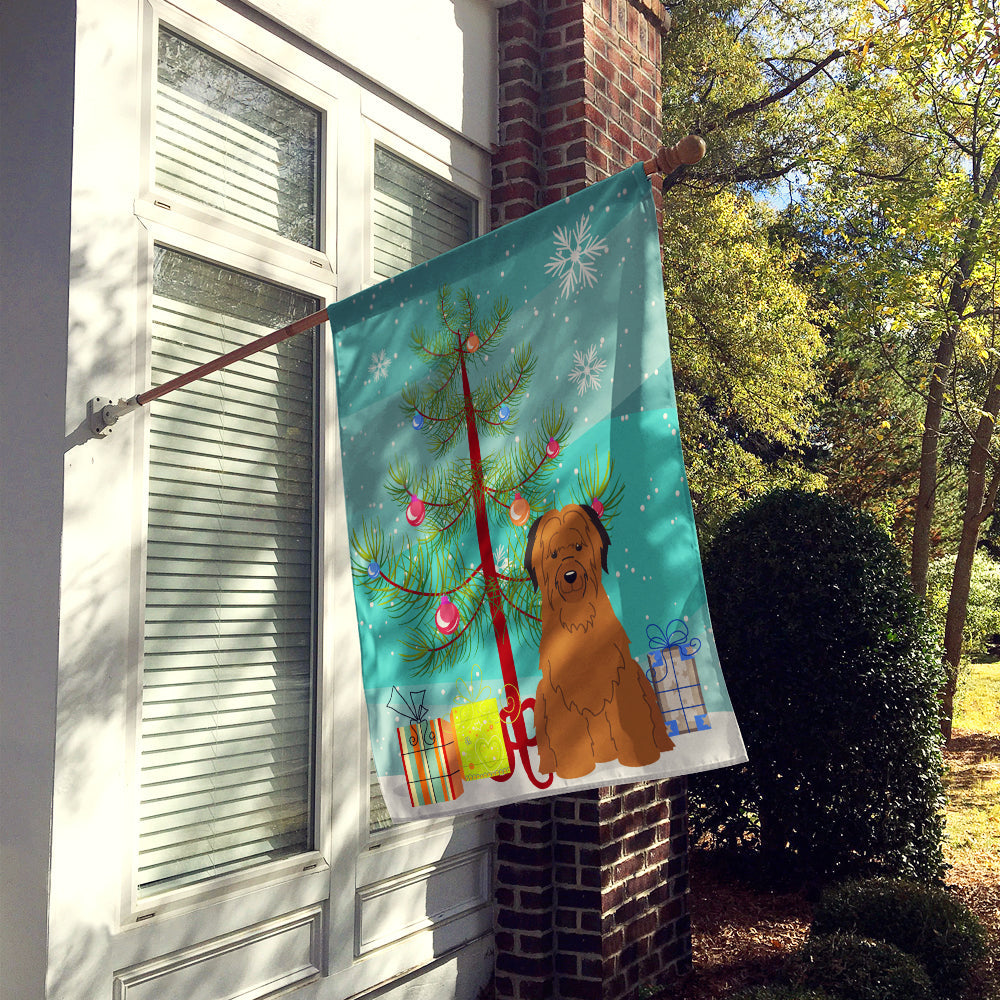 Merry Christmas Tree Briard Brown House Flag 28x40 Porch Sleeve Pole Decorative Outside Yard Banner Artwork Wall Hanging, Polyester