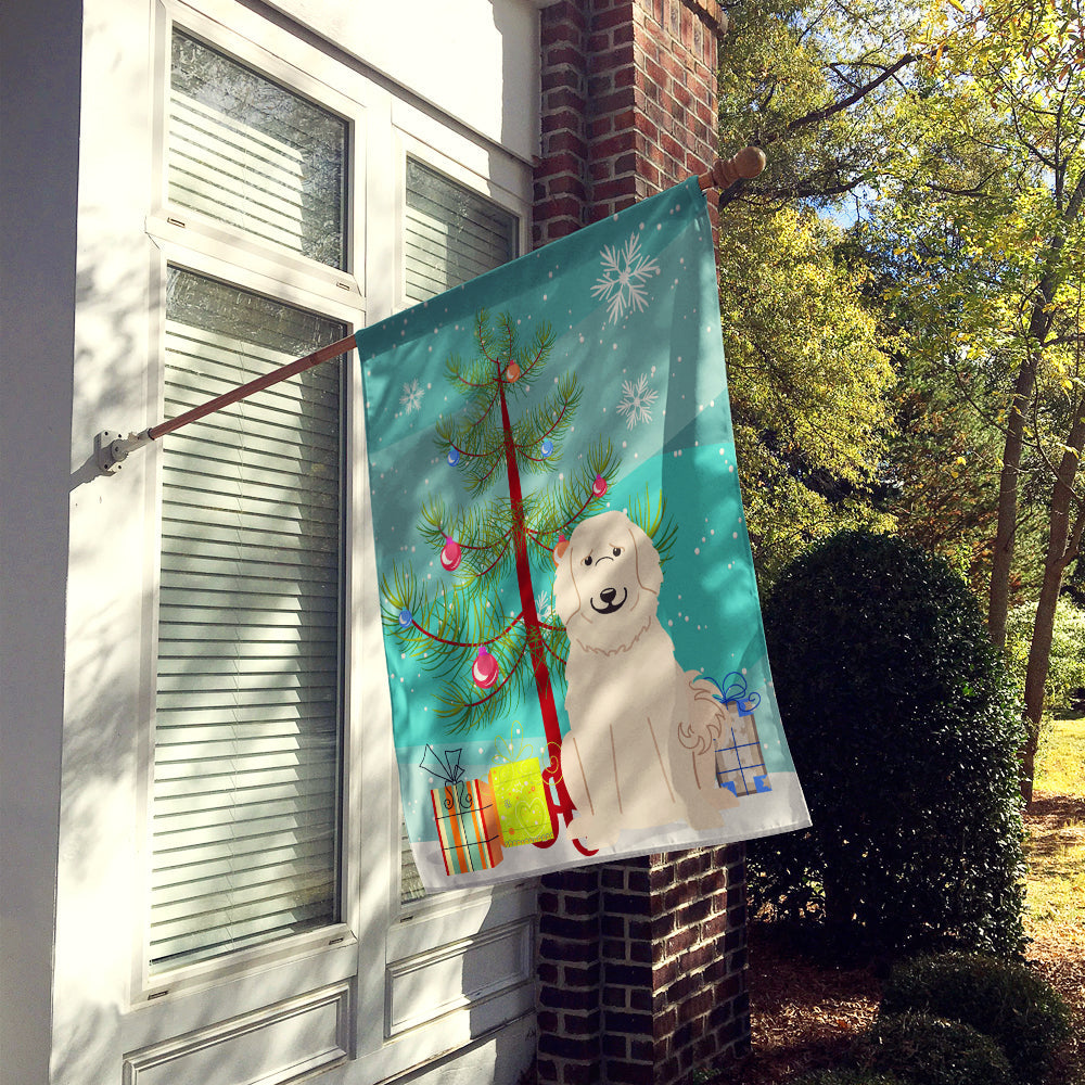 Merry Christmas Tree Great Pyrenese House Flag 28x40 Porch Sleeve Pole Decorative Outside Yard Banner Artwork Wall Hanging, Polyester