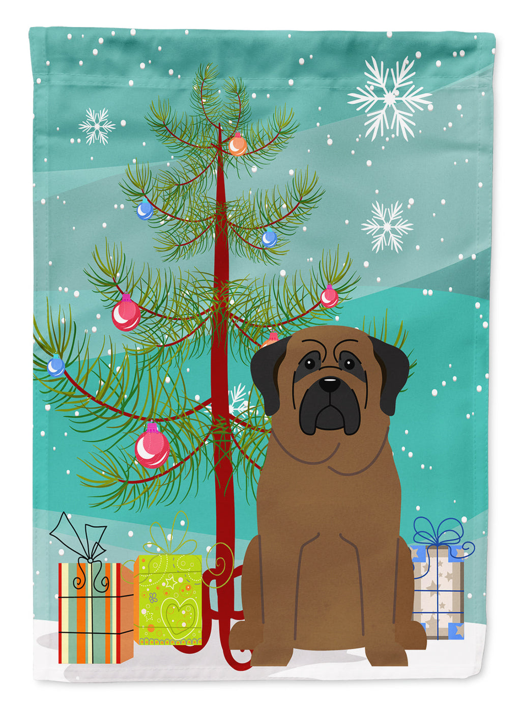Merry Christmas Tree Bullmastiff House Flag 28x40 Porch Sleeve Pole Decorative Outside Yard Banner Artwork Wall Hanging, Polyester
