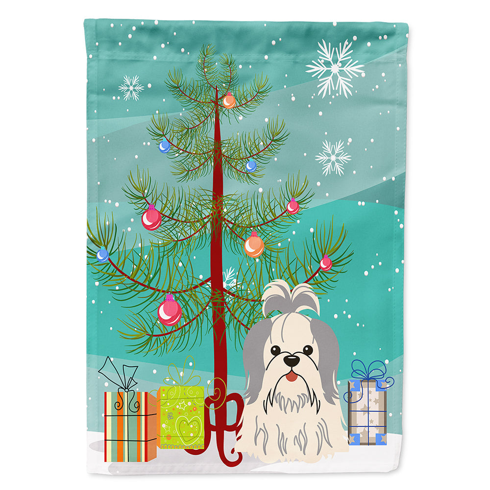 Merry Christmas Tree Shih Tzu Silver White House Flag 28x40 Porch Sleeve Pole Decorative Outside Yard Banner Artwork Wall Hanging, Polyester