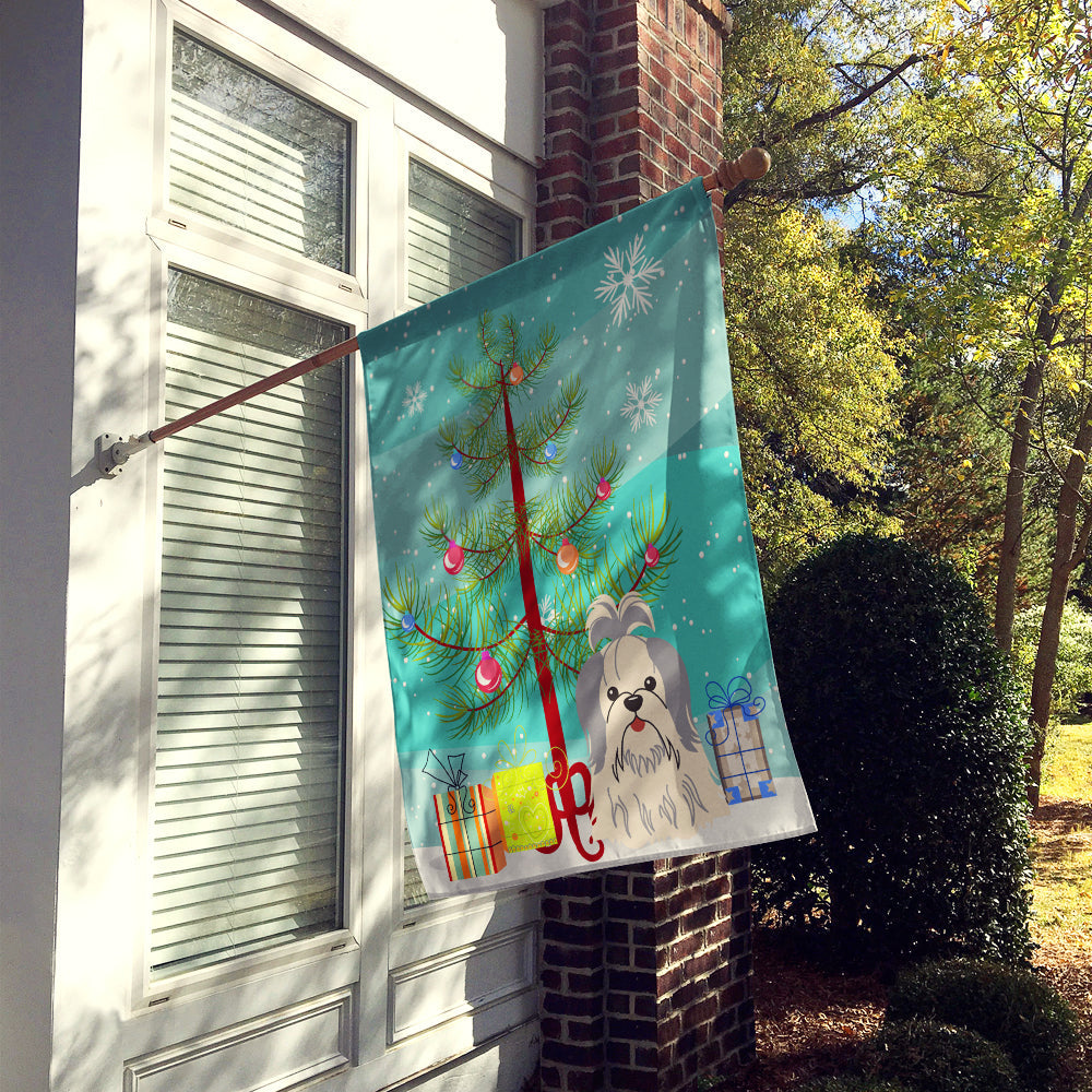 Merry Christmas Tree Shih Tzu Silver White House Flag 28x40 Porch Sleeve Pole Decorative Outside Yard Banner Artwork Wall Hanging, Polyester