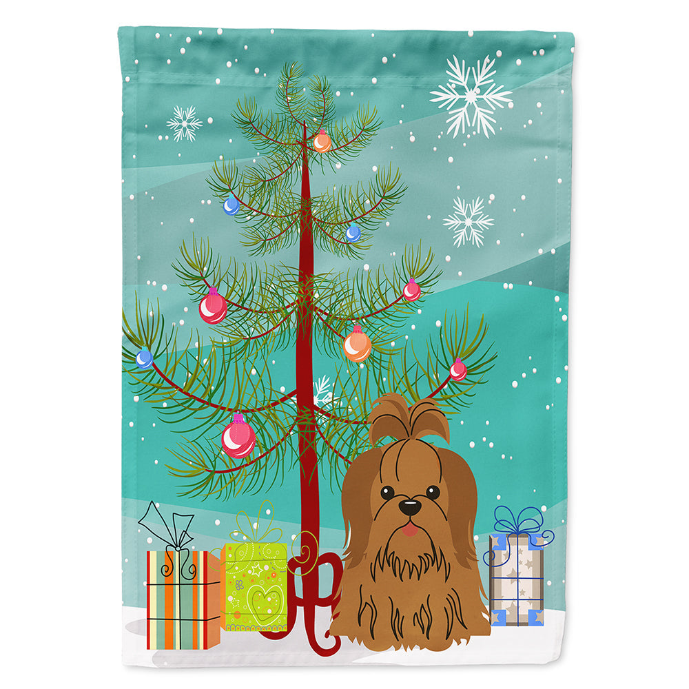 Merry Christmas Tree Shih Tzu Silver Chocolate House Flag 28x40 Porch Sleeve Pole Decorative Outside Yard Banner Artwork Wall Hanging, Polyester