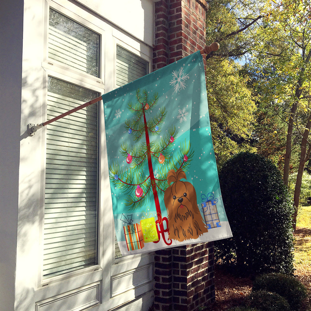Merry Christmas Tree Shih Tzu Silver Chocolate House Flag 28x40 Porch Sleeve Pole Decorative Outside Yard Banner Artwork Wall Hanging, Polyester