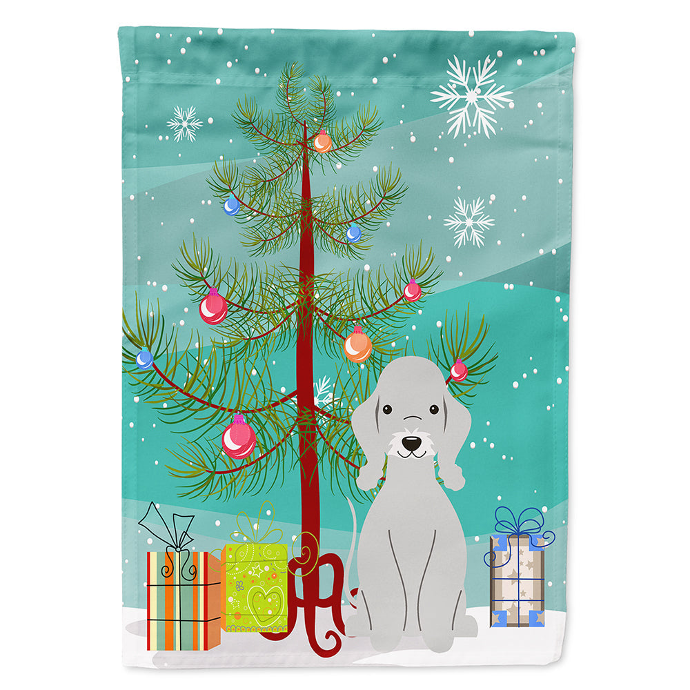 Merry Christmas Tree Bedlington Terrier Blue House Flag 28x40 Porch Sleeve Pole Decorative Outside Yard Banner Artwork Wall Hanging, Polyester
