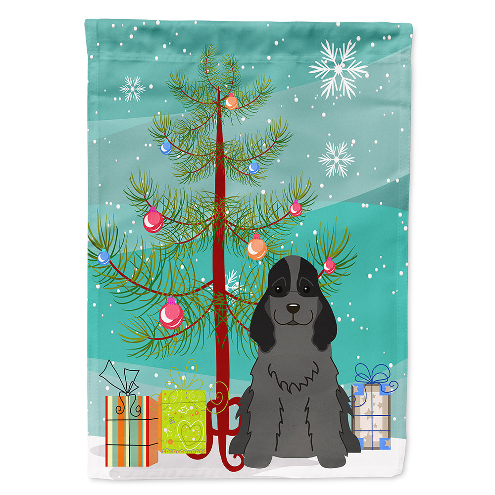 Merry Christmas Tree Cocker Spaniel Black House Flag 28x40 Porch Sleeve Pole Decorative Outside Yard Banner Artwork Wall Hanging, Polyester