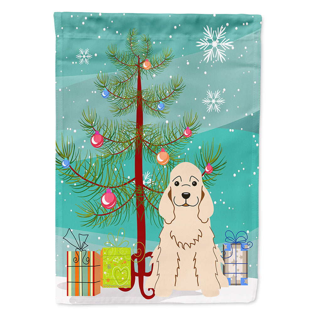 Merry Christmas Tree Cocker Spaniel Buff House Flag 28x40 Porch Sleeve Pole Decorative Outside Yard Banner Artwork Wall Hanging, Polyester