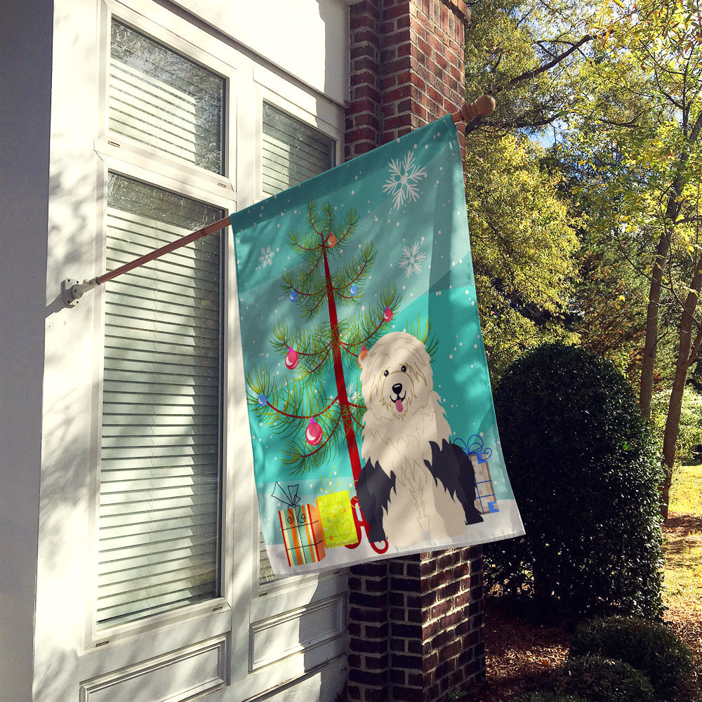 Merry Christmas Tree Old English Sheepdog House Flag 28x40 Porch Sleeve Pole Decorative Outside Yard Banner Artwork Wall Hanging, Polyester