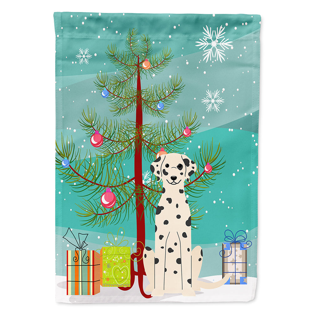 Merry Christmas Tree Dalmatian House Flag 28x40 Porch Sleeve Pole Decorative Outside Yard Banner Artwork Wall Hanging, Polyester
