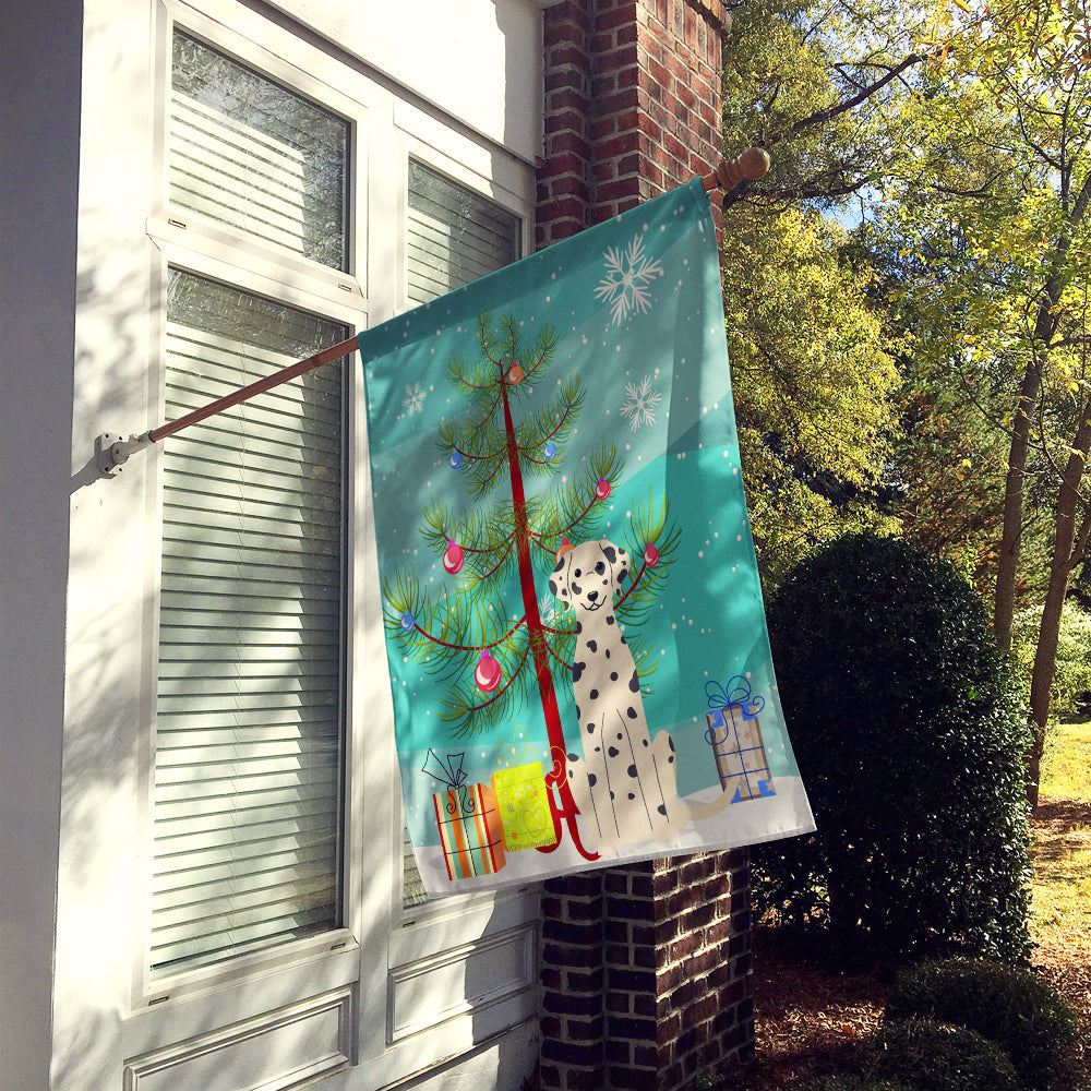 Merry Christmas Tree Dalmatian House Flag 28x40 Porch Sleeve Pole Decorative Outside Yard Banner Artwork Wall Hanging, Polyester