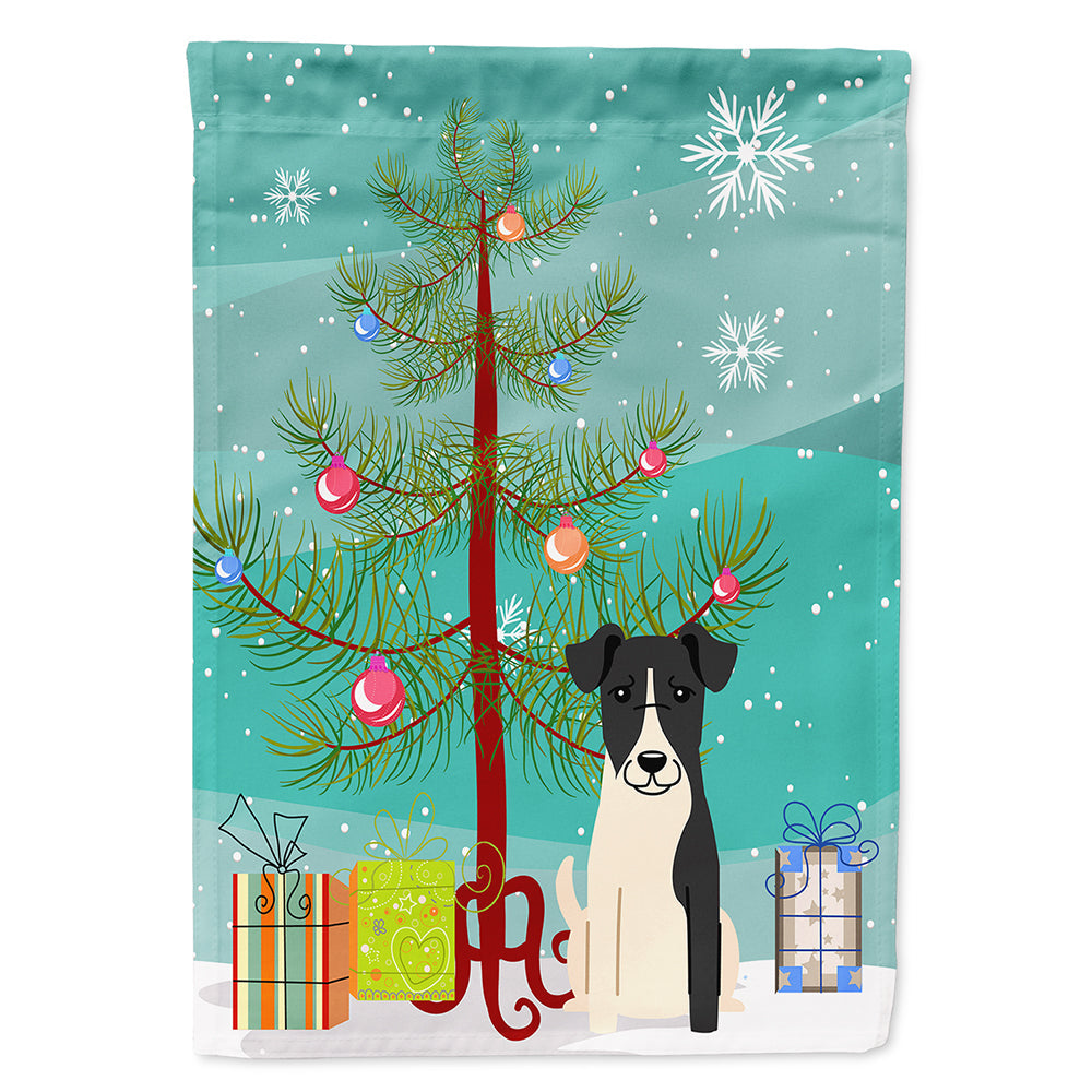 Merry Christmas Tree Smooth Fox Terrier House Flag 28x40 Porch Sleeve Pole Decorative Outside Yard Banner Artwork Wall Hanging, Polyester