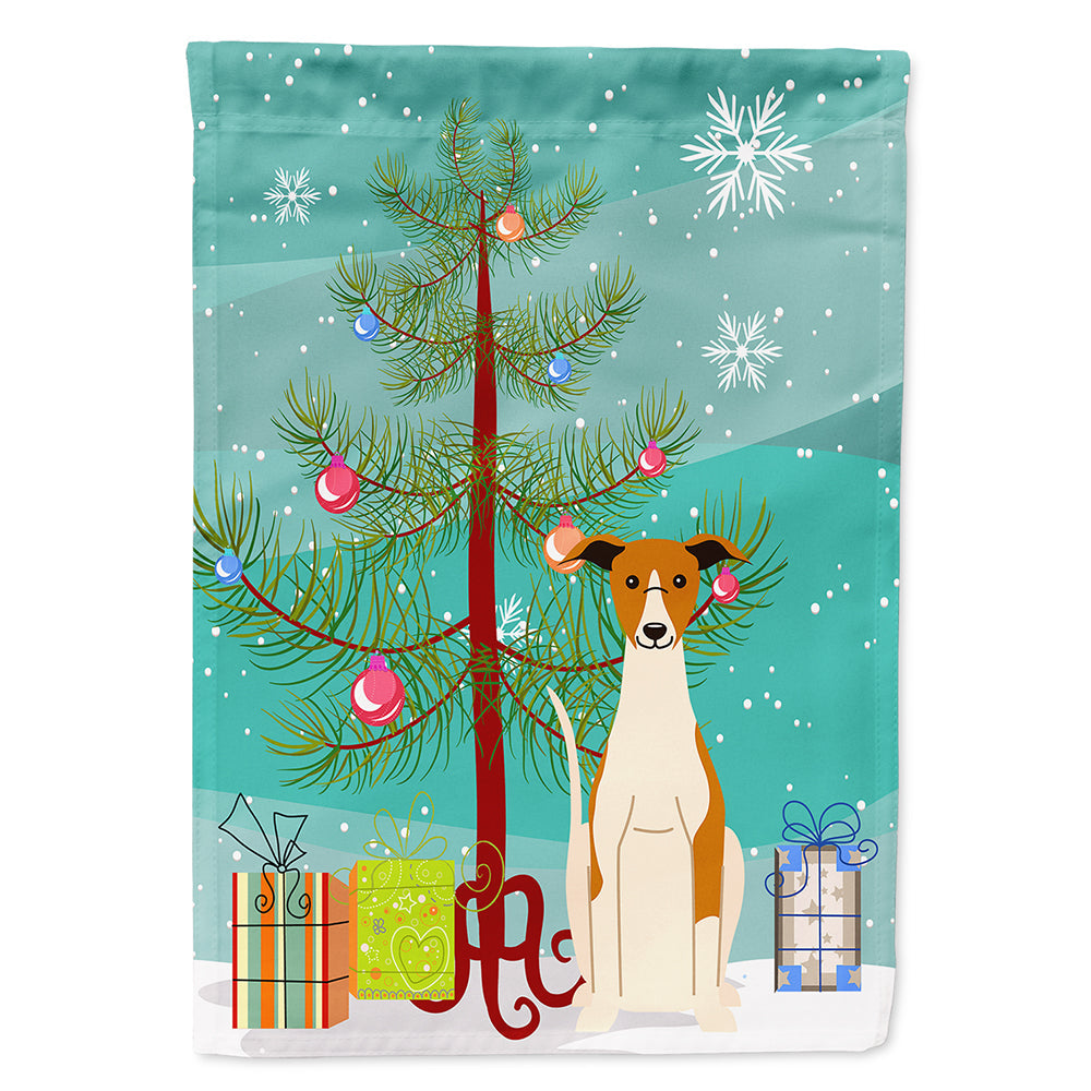 Merry Christmas Tree Whippet House Flag 28x40 Porch Sleeve Pole Decorative Outside Yard Banner Artwork Wall Hanging, Polyester