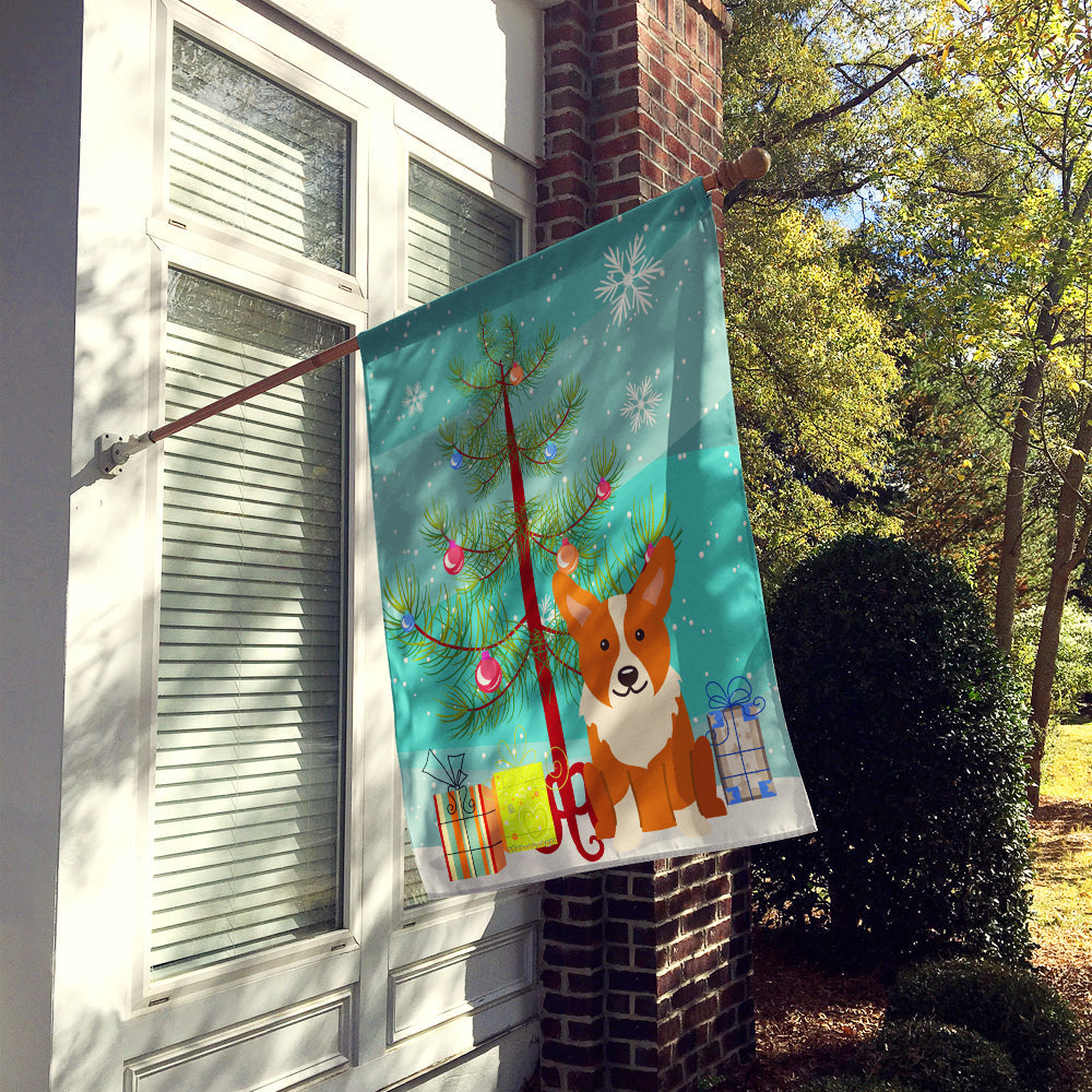 Merry Christmas Tree Corgi House Flag 28x40 Porch Sleeve Pole Decorative Outside Yard Banner Artwork Wall Hanging, Polyester