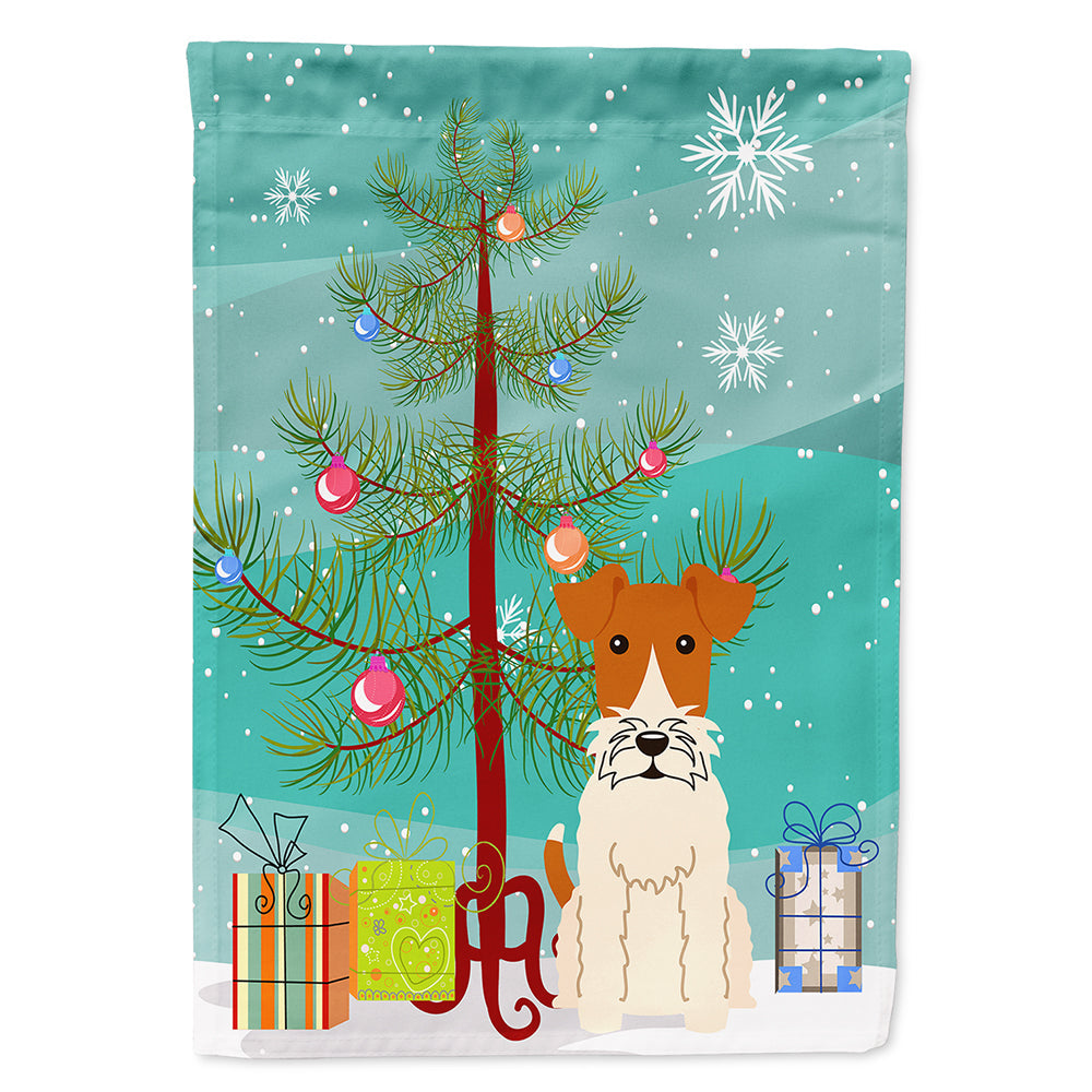 Merry Christmas Tree Wire Fox Terrier House Flag 28x40 Porch Sleeve Pole Decorative Outside Yard Banner Artwork Wall Hanging, Polyester