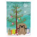 Merry Christmas Tree Pekingese Tan House Flag 28x40 Porch Sleeve Pole Decorative Outside Yard Banner Artwork Wall Hanging, Polyester