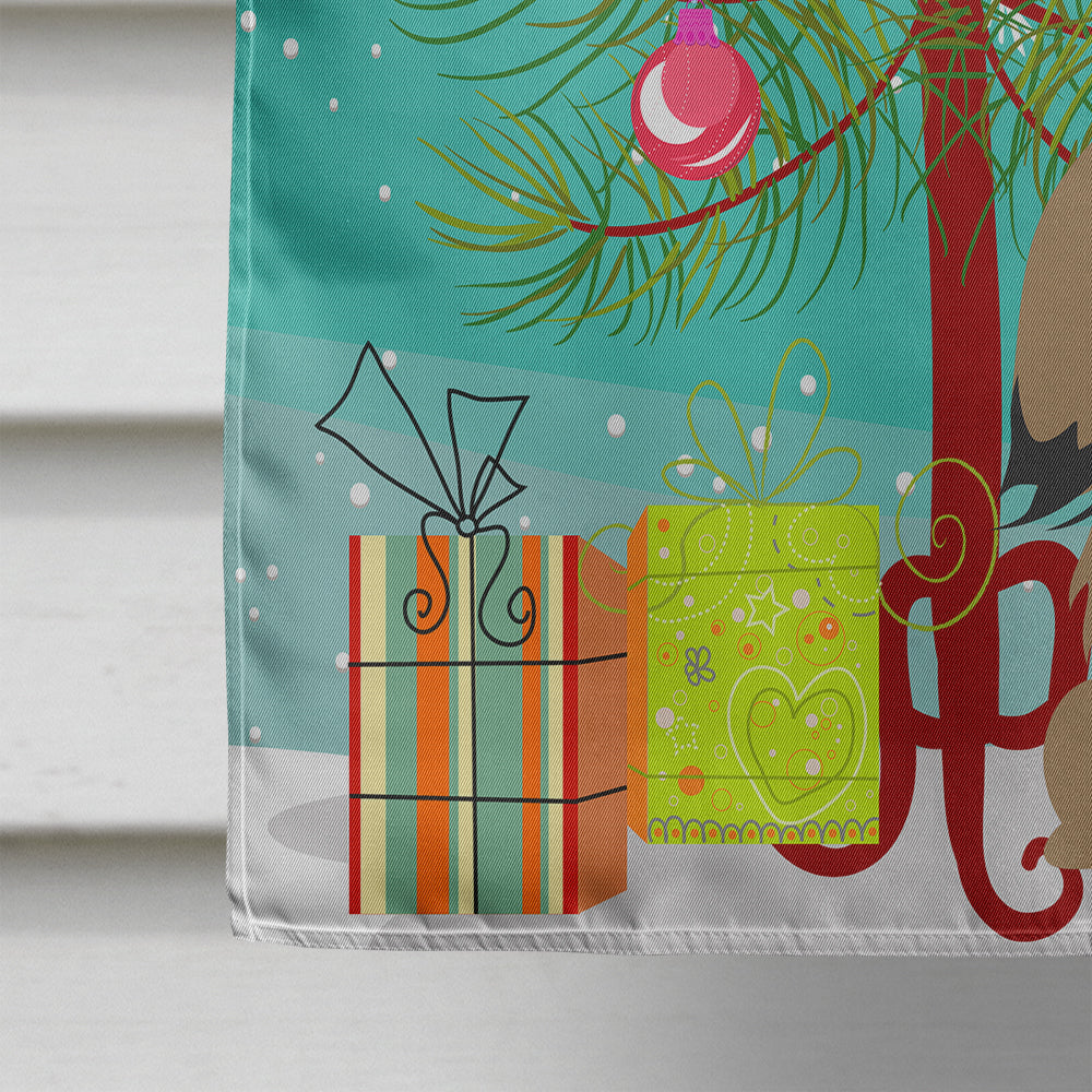 Merry Christmas Tree Pekingese Tan House Flag 28x40 Porch Sleeve Pole Decorative Outside Yard Banner Artwork Wall Hanging, Polyester