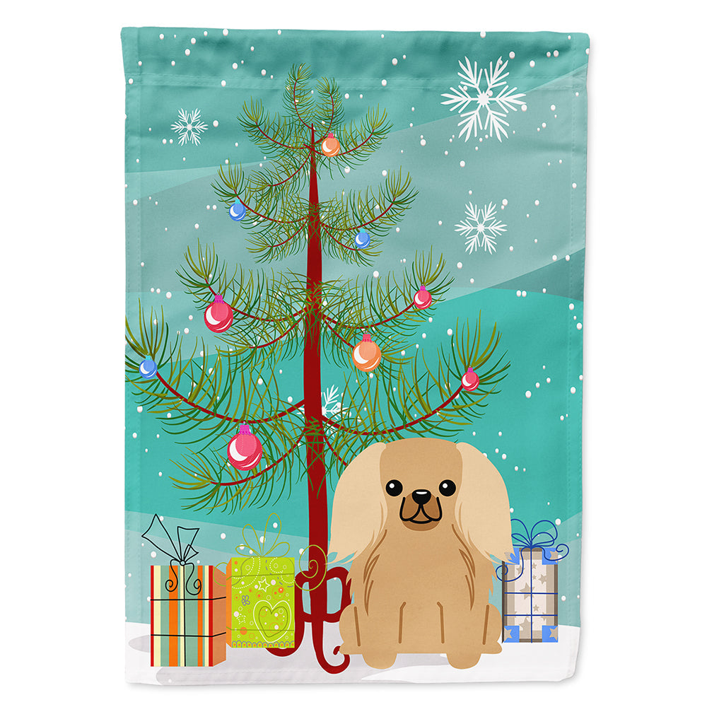 Merry Christmas Tree Pekingese Fawn Sable House Flag 28x40 Porch Sleeve Pole Decorative Outside Yard Banner Artwork Wall Hanging, Polyester