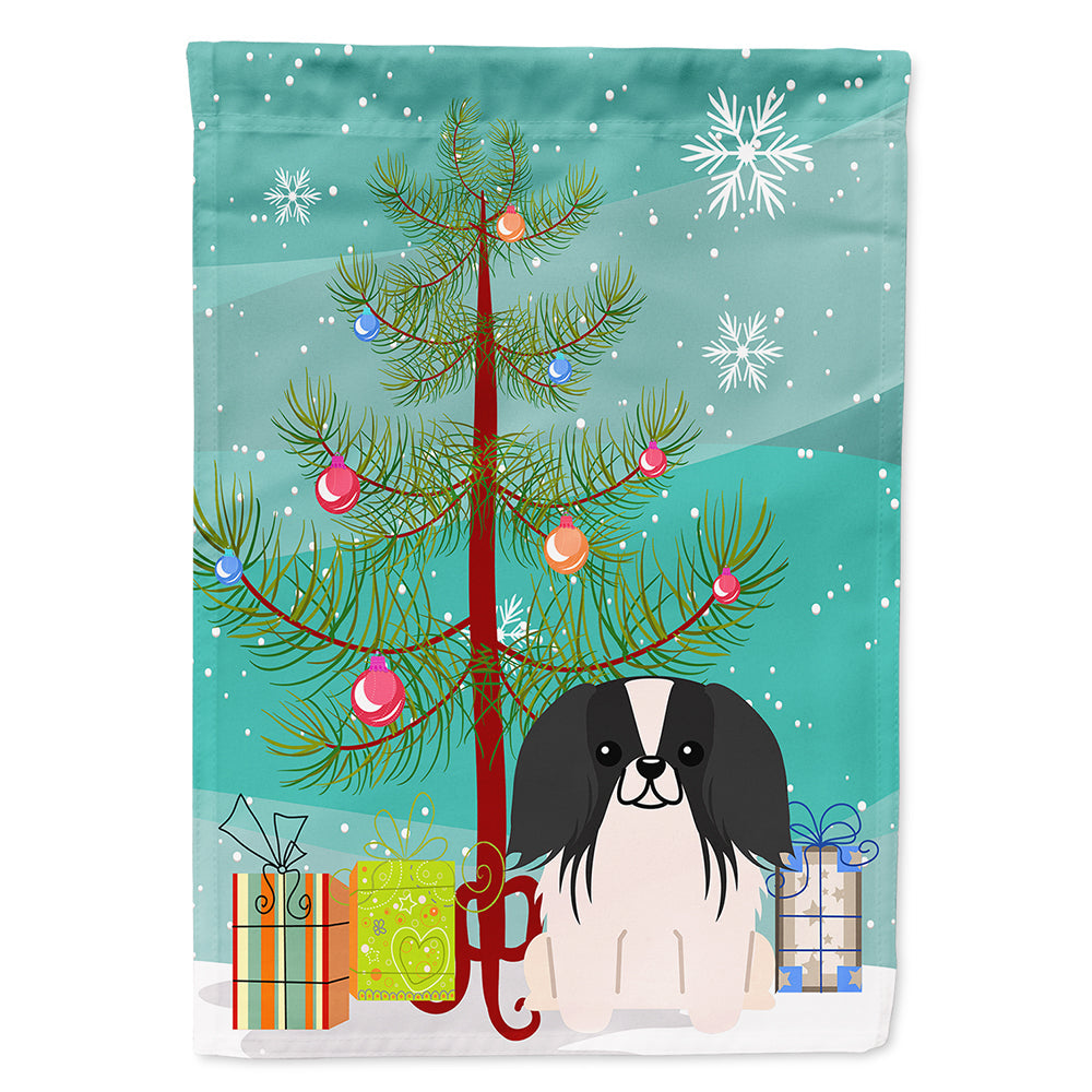 Merry Christmas Tree Pekingese Black White House Flag 28x40 Porch Sleeve Pole Decorative Outside Yard Banner Artwork Wall Hanging, Polyester
