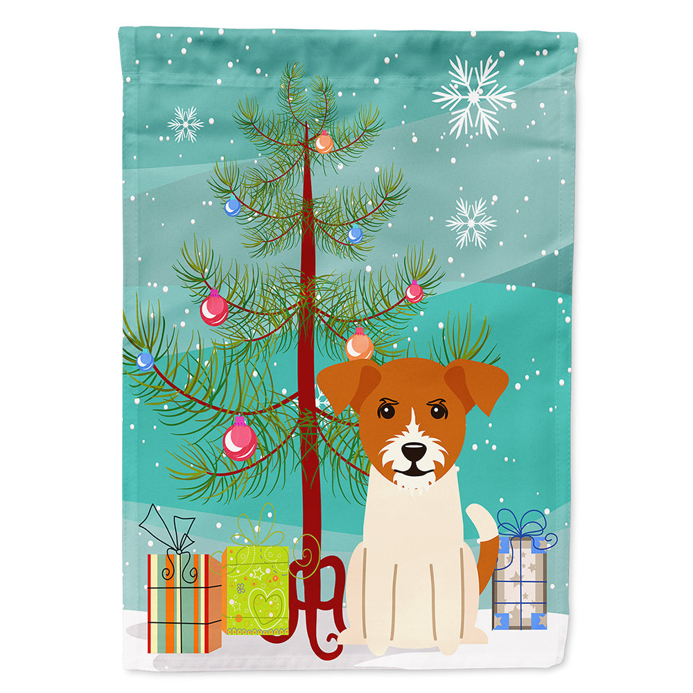 Merry Christmas Tree Jack Russell Terrier House Flag 28x40 Porch Sleeve Pole Decorative Outside Yard Banner Artwork Wall Hanging, Polyester