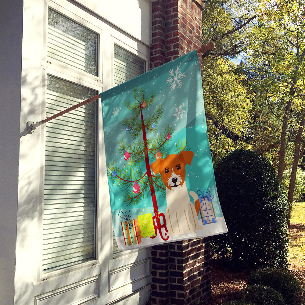 Merry Christmas Tree Jack Russell Terrier House Flag 28x40 Porch Sleeve Pole Decorative Outside Yard Banner Artwork Wall Hanging, Polyester