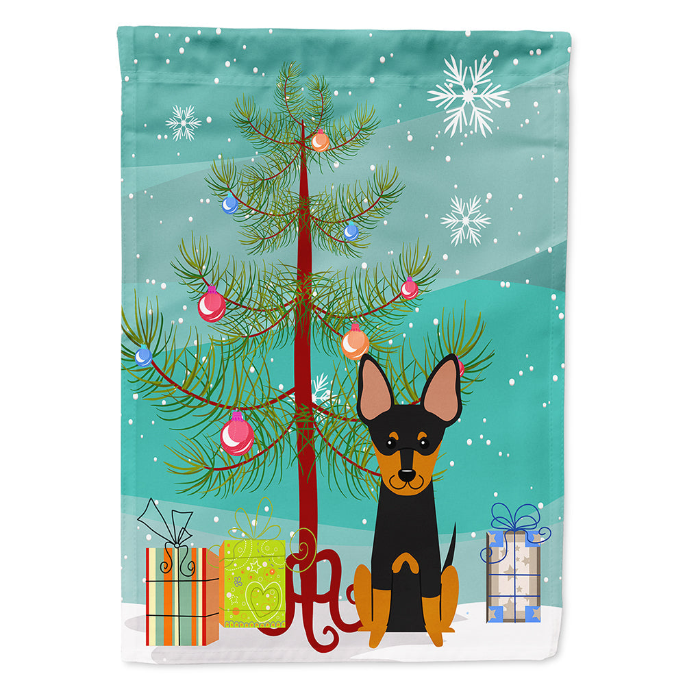 Merry Christmas Tree English Toy Terrier House Flag 28x40 Porch Sleeve Pole Decorative Outside Yard Banner Artwork Wall Hanging, Polyester