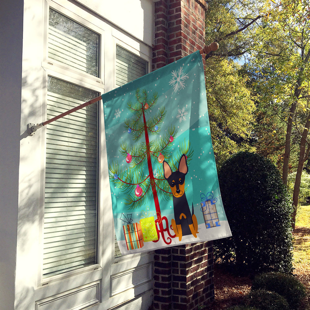 Merry Christmas Tree English Toy Terrier House Flag 28x40 Porch Sleeve Pole Decorative Outside Yard Banner Artwork Wall Hanging, Polyester