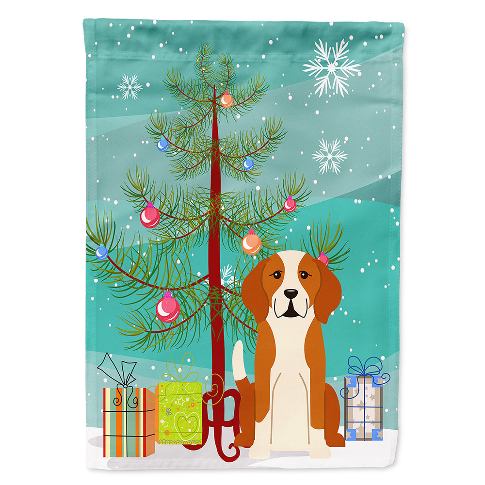 Merry Christmas Tree English Foxhound House Flag 28x40 Porch Sleeve Pole Decorative Outside Yard Banner Artwork Wall Hanging, Polyester