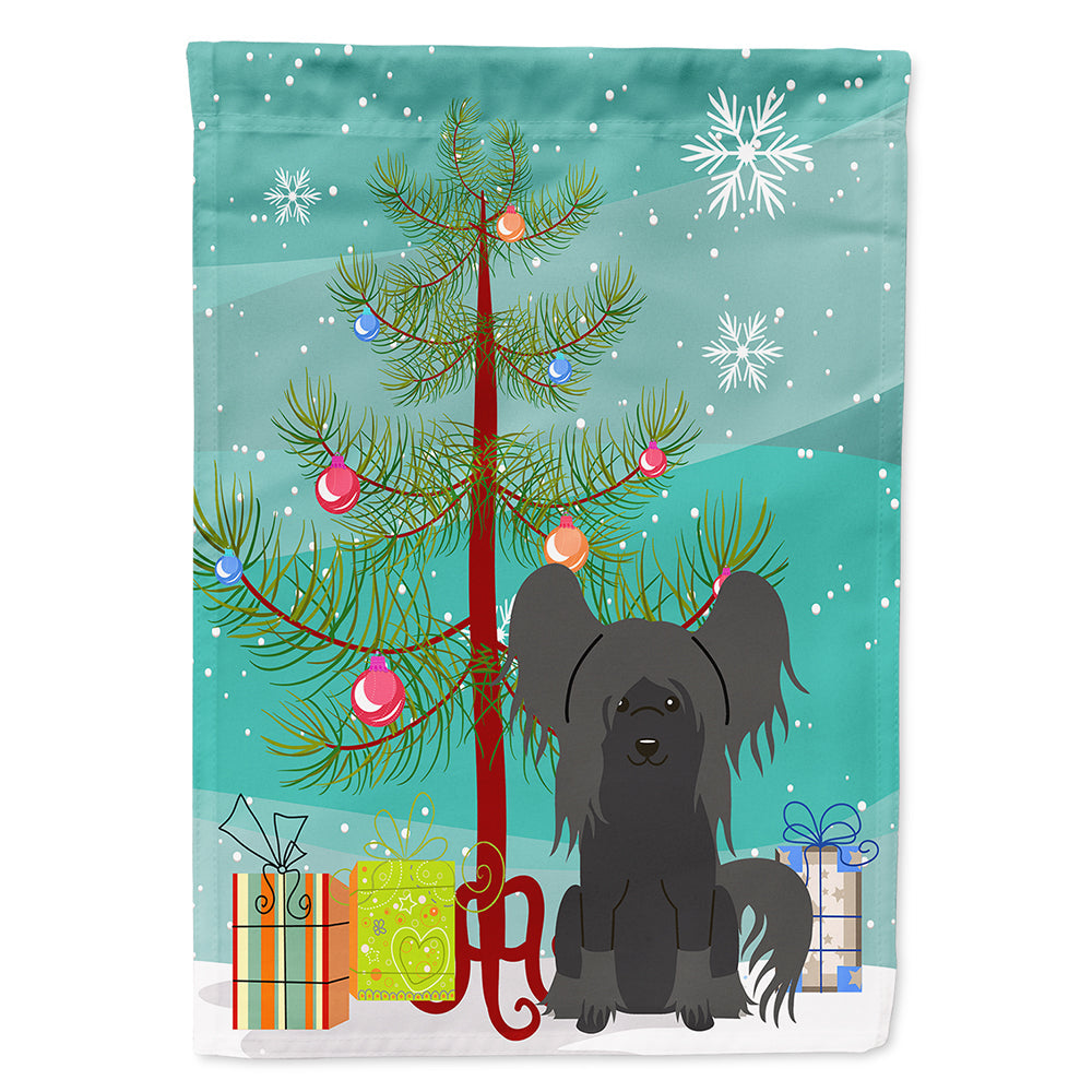 Merry Christmas Tree Chinese Crested Black House Flag 28x40 Porch Sleeve Pole Decorative Outside Yard Banner Artwork Wall Hanging, Polyester
