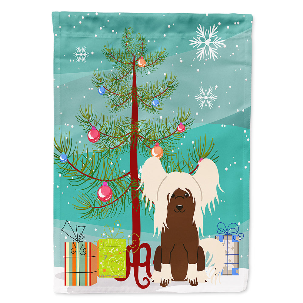 Merry Christmas Tree Chinese Crested Cream House Flag 28x40 Porch Sleeve Pole Decorative Outside Yard Banner Artwork Wall Hanging, Polyester