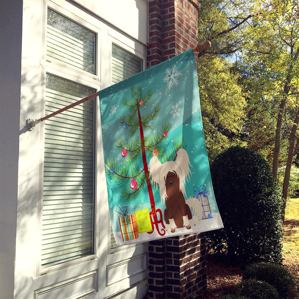 Merry Christmas Tree Chinese Crested Cream House Flag 28x40 Porch Sleeve Pole Decorative Outside Yard Banner Artwork Wall Hanging, Polyester