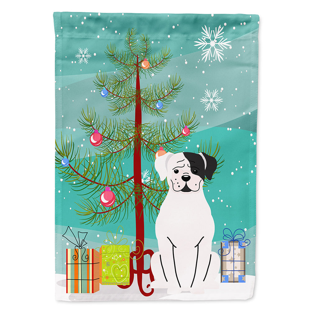 Merry Christmas Tree White Boxer Cooper House Flag 28x40 Porch Sleeve Pole Decorative Outside Yard Banner Artwork Wall Hanging, Polyester