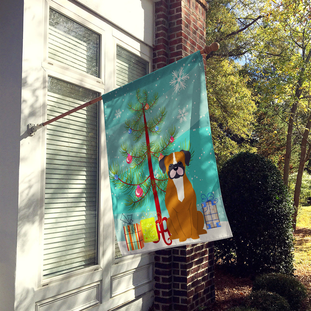 Merry Christmas Tree Flashy Fawn Boxer House Flag 28x40 Porch Sleeve Pole Decorative Outside Yard Banner Artwork Wall Hanging, Polyester