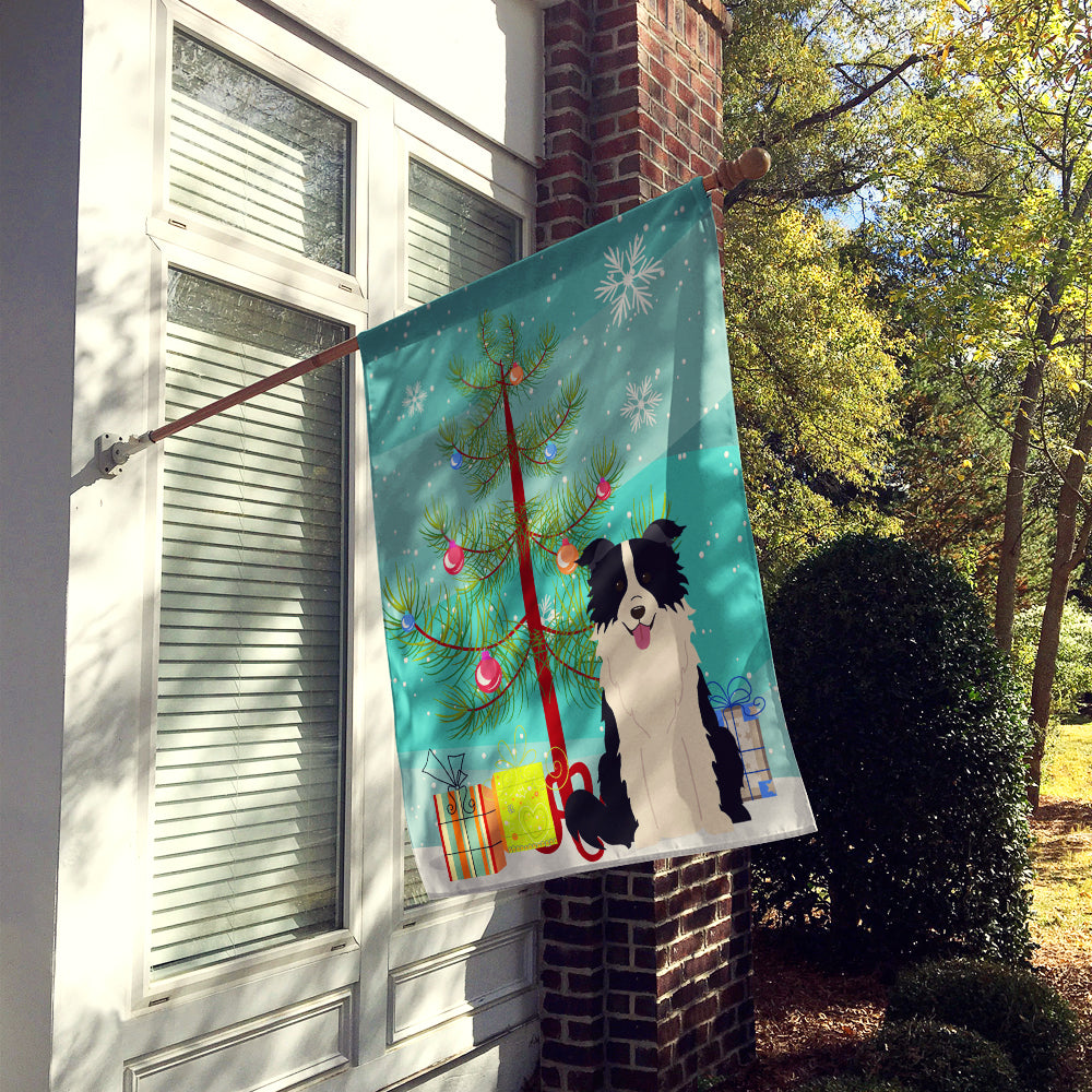 Merry Christmas Tree Border Collie Black White House Flag 28x40 Porch Sleeve Pole Decorative Outside Yard Banner Artwork Wall Hanging, Polyester