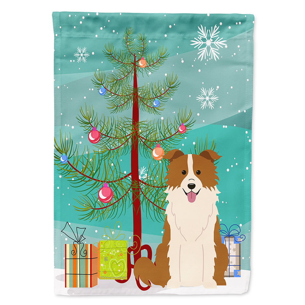 Merry Christmas Tree Border Collie Red White House Flag 28x40 Porch Sleeve Pole Decorative Outside Yard Banner Artwork Wall Hanging, Polyester