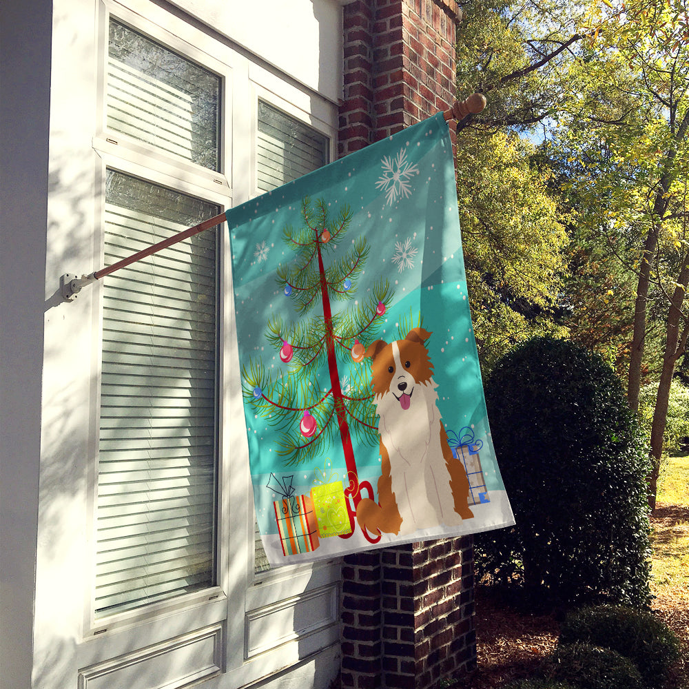 Merry Christmas Tree Border Collie Red White House Flag 28x40 Porch Sleeve Pole Decorative Outside Yard Banner Artwork Wall Hanging, Polyester