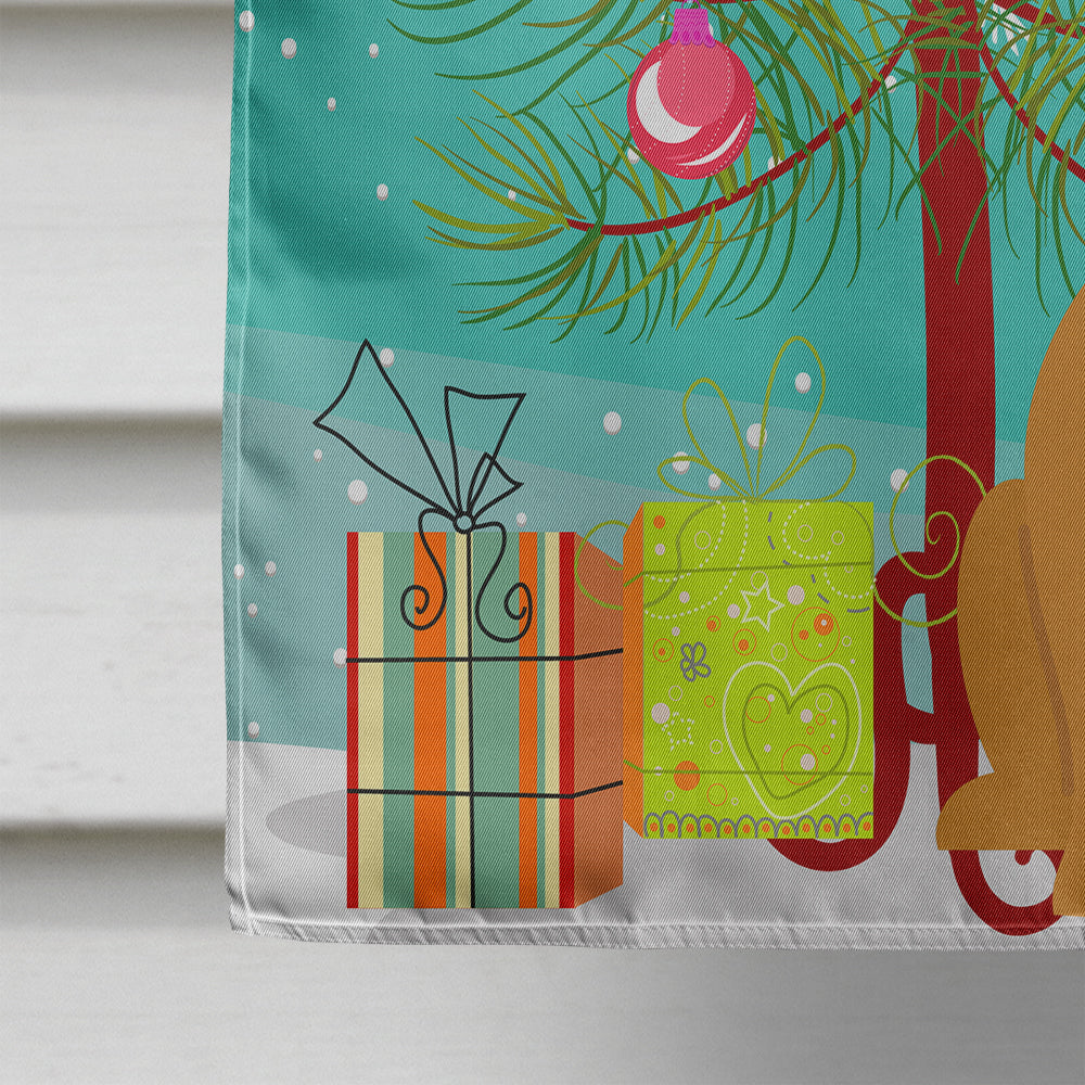 Merry Christmas Tree English Bulldog Red House Flag 28x40 Porch Sleeve Pole Decorative Outside Yard Banner Artwork Wall Hanging, Polyester