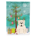 Merry Christmas Tree English Bulldog White House Flag 28x40 Porch Sleeve Pole Decorative Outside Yard Banner Artwork Wall Hanging, Polyester