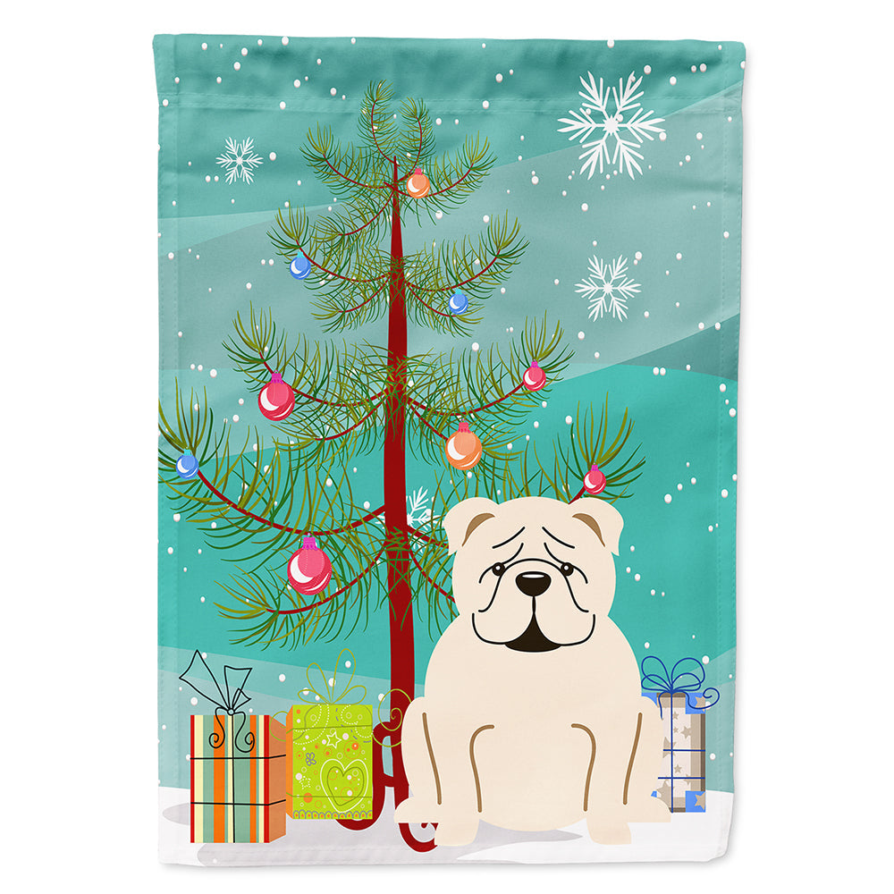 Merry Christmas Tree English Bulldog White House Flag 28x40 Porch Sleeve Pole Decorative Outside Yard Banner Artwork Wall Hanging, Polyester