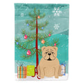 Merry Christmas Tree English Bulldog Fawn House Flag 28x40 Porch Sleeve Pole Decorative Outside Yard Banner Artwork Wall Hanging, Polyester