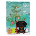 Merry Christmas Tree Wire Haired Dachshund Black Tan House Flag 28x40 Porch Sleeve Pole Decorative Outside Yard Banner Artwork Wall Hanging, Polyester