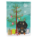 Merry Christmas Tree Wire Haired Dachshund Dapple House Flag 28x40 Porch Sleeve Pole Decorative Outside Yard Banner Artwork Wall Hanging, Polyester