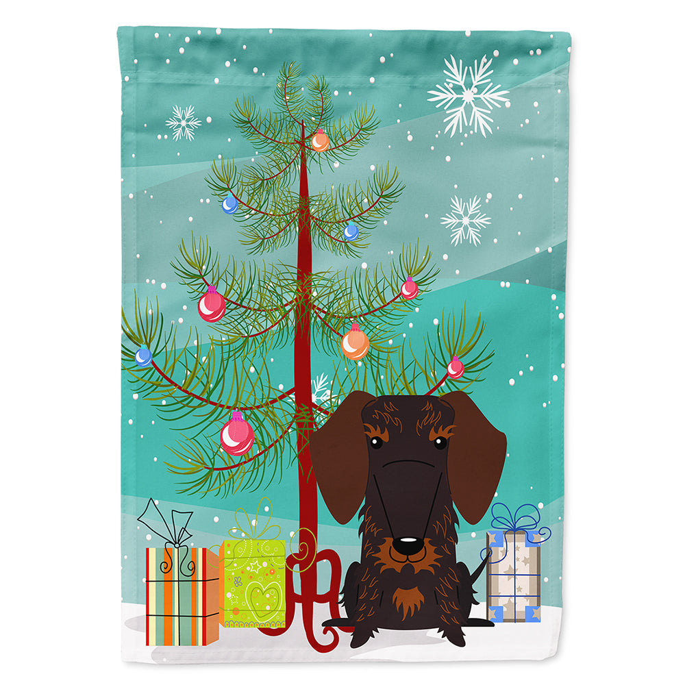 Merry Christmas Tree Wire Haired Dachshund Chocolate House Flag 28x40 Porch Sleeve Pole Decorative Outside Yard Banner Artwork Wall Hanging, Polyester