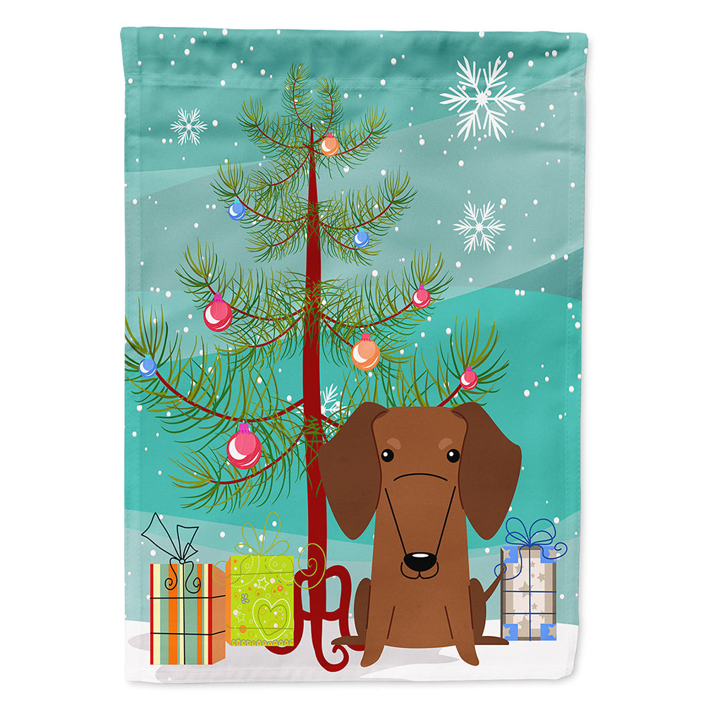 Merry Christmas Tree Dachshund Red Brown House Flag 28x40 Porch Sleeve Pole Decorative Outside Yard Banner Artwork Wall Hanging, Polyester