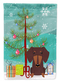 Merry Christmas Tree Dachshund Chocolate House Flag 28x40 Porch Sleeve Pole Decorative Outside Yard Banner Artwork Wall Hanging, Polyester