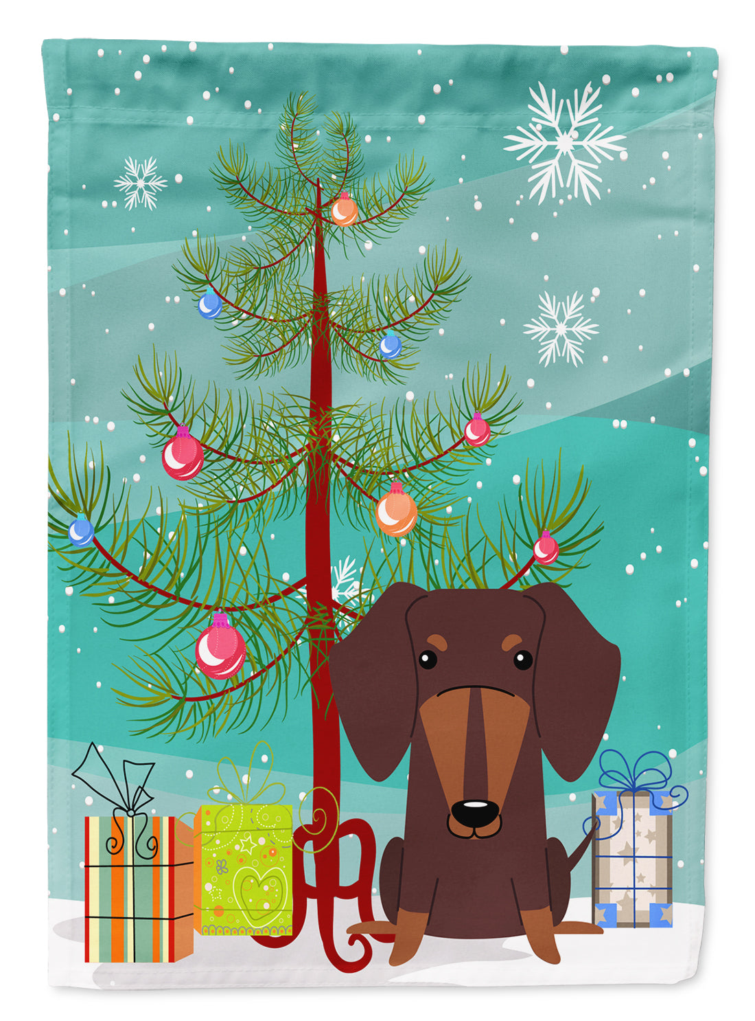 Merry Christmas Tree Dachshund Chocolate House Flag 28x40 Porch Sleeve Pole Decorative Outside Yard Banner Artwork Wall Hanging, Polyester