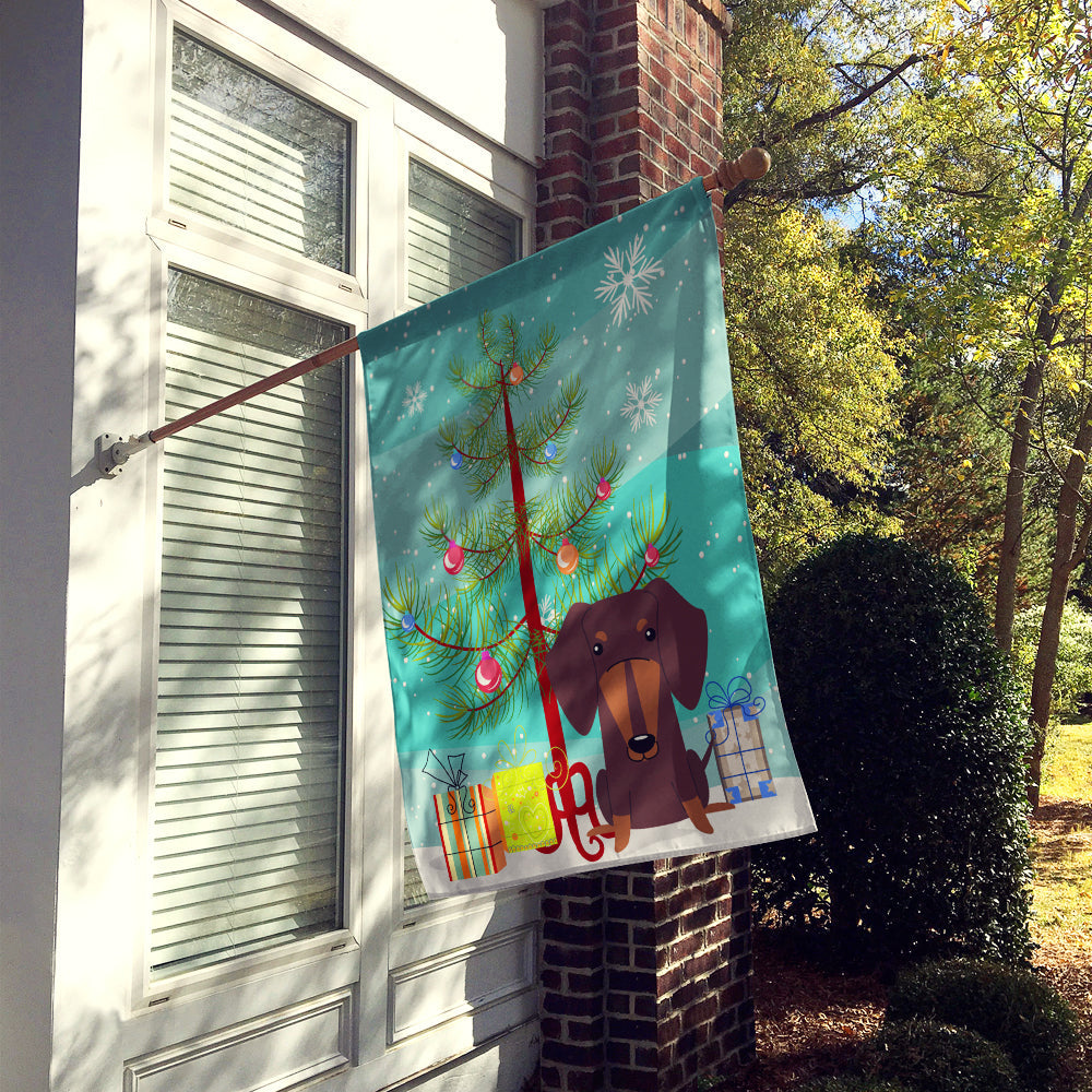 Merry Christmas Tree Dachshund Chocolate House Flag 28x40 Porch Sleeve Pole Decorative Outside Yard Banner Artwork Wall Hanging, Polyester
