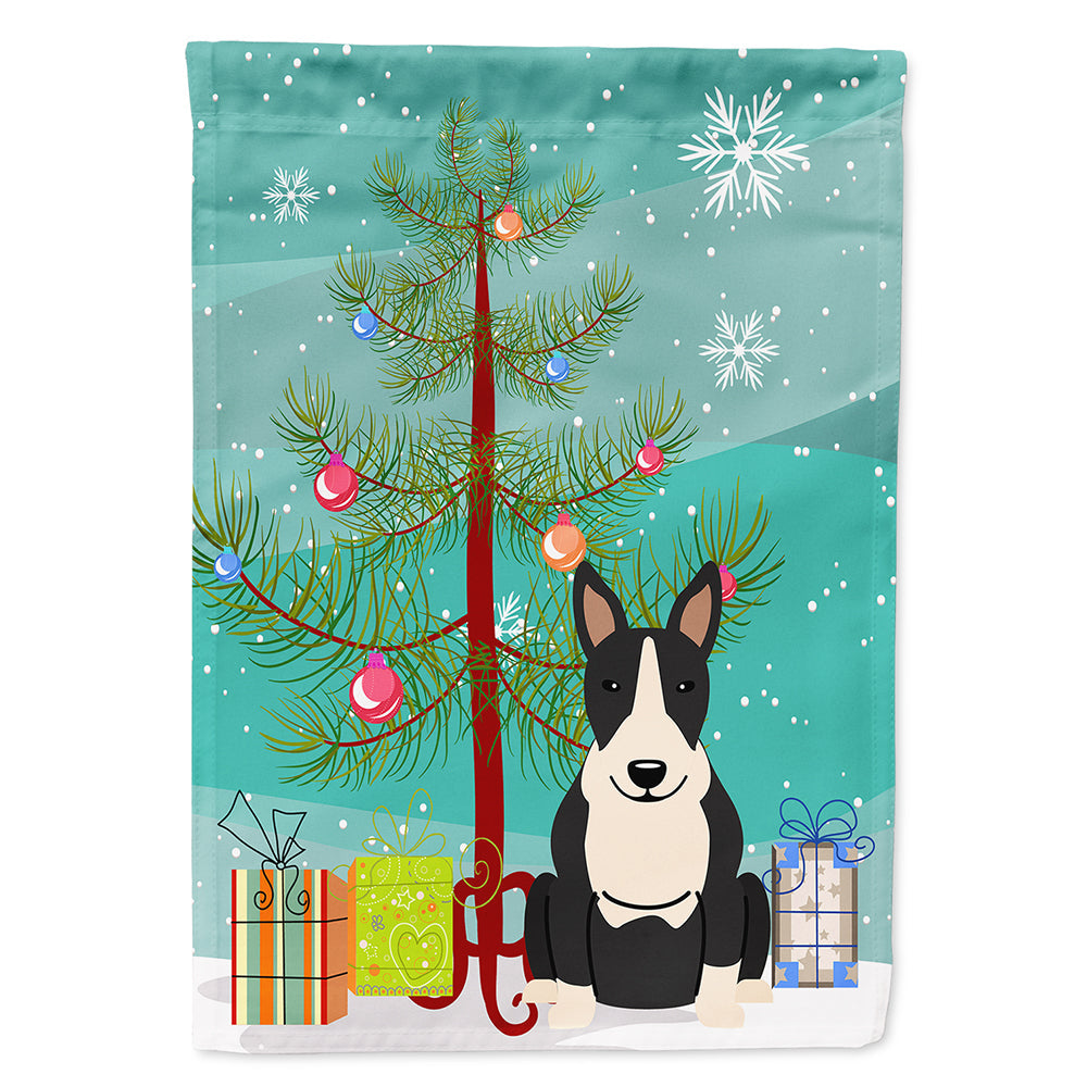 Merry Christmas Tree Bull Terrier Black White House Flag 28x40 Porch Sleeve Pole Decorative Outside Yard Banner Artwork Wall Hanging, Polyester