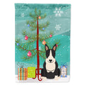 Merry Christmas Tree Bull Terrier Black White House Flag 28x40 Porch Sleeve Pole Decorative Outside Yard Banner Artwork Wall Hanging, Polyester